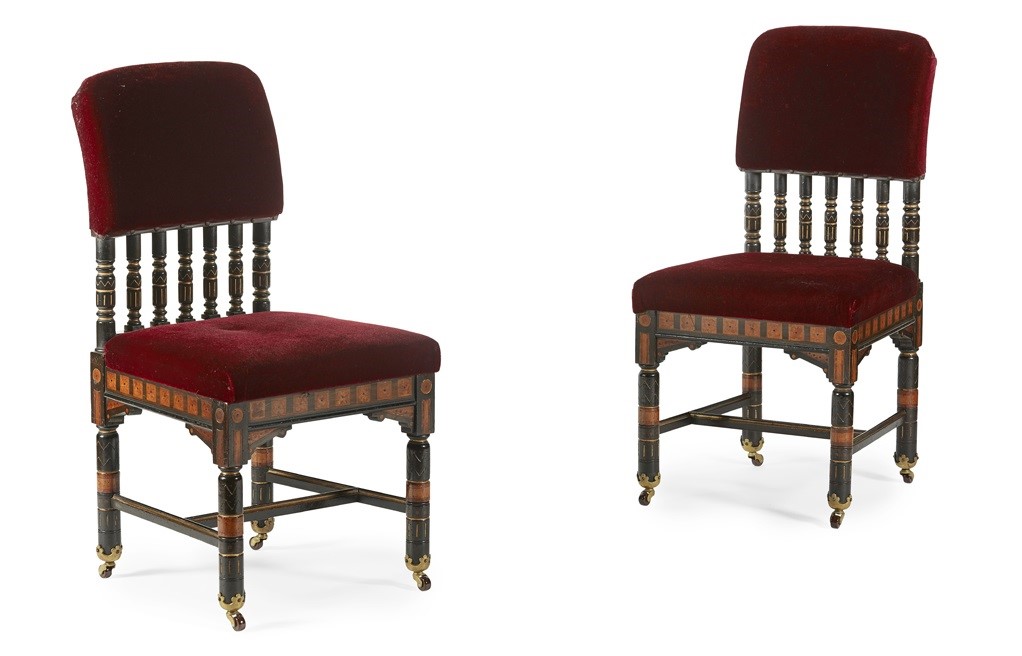 FINE PAIR OF AESTHETIC MOVEMENT INLAID SIDE CHAIRS,